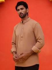 Solid Cotton Blend Short Kurta ( KO 5215 Brown ) [FF] [D-8-9]