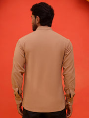 Solid Cotton Blend Short Kurta ( KO 5215 Brown ) [FF] [D-8-9]