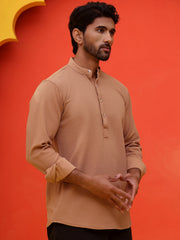 Solid Cotton Blend Short Kurta ( KO 5215 Brown ) [FF] [D-8-9]