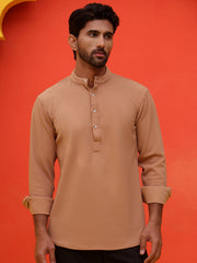 Solid Cotton Blend Short Kurta ( KO 5215 Brown ) [FF] [D-8-9]