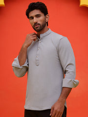 Solid Cotton Blend Short Kurta ( KO 5215 Grey ) [FF] [D-8-9]