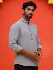 Solid Cotton Blend Short Kurta ( KO 5215 Grey ) [FF] [D-8-9]