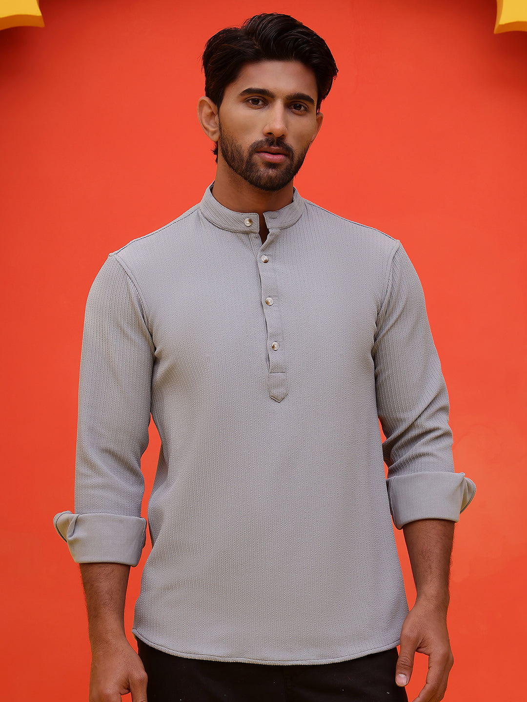 DesiQlo Men Solid Kurta Only - Grey