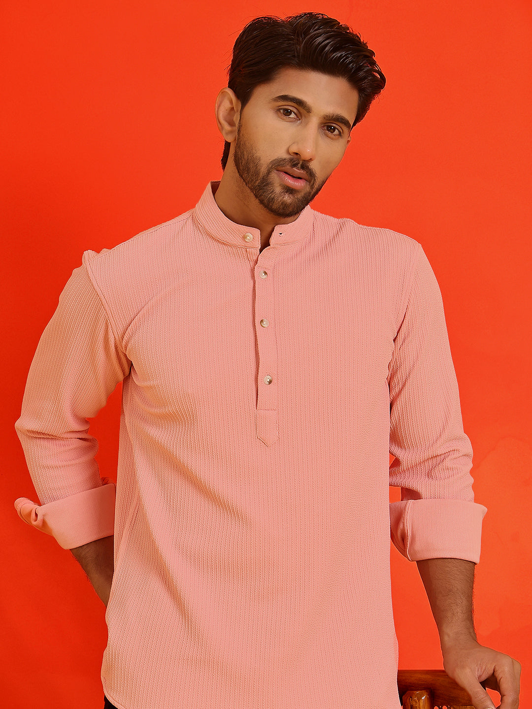 DesiQlo Men Solid Kurta Only - Orange - KO_5215Peach_S