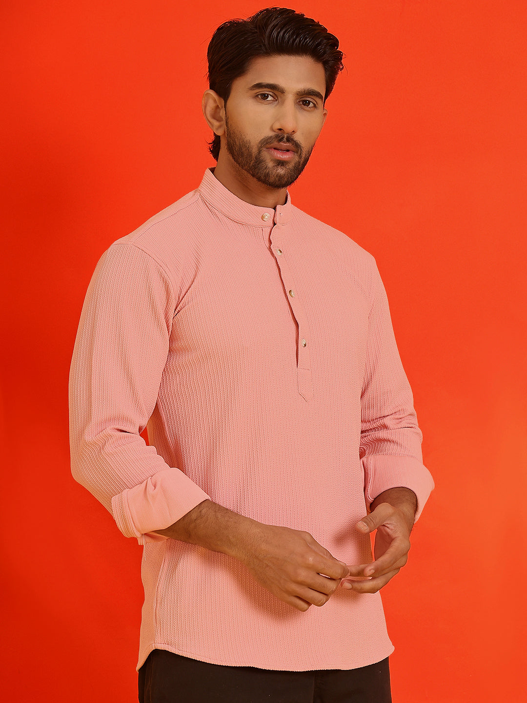DesiQlo Men Solid Kurta Only - Orange - KO_5215Peach_S