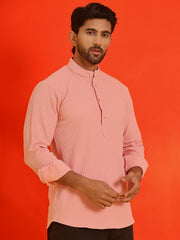 Solid Cotton Blend Short Kurta ( KO 5215 Peach ) [FF] [D-8-9]