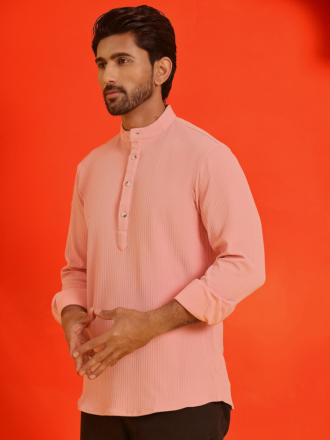 DesiQlo Men Solid Kurta Only - Orange - KO_5215Peach_S