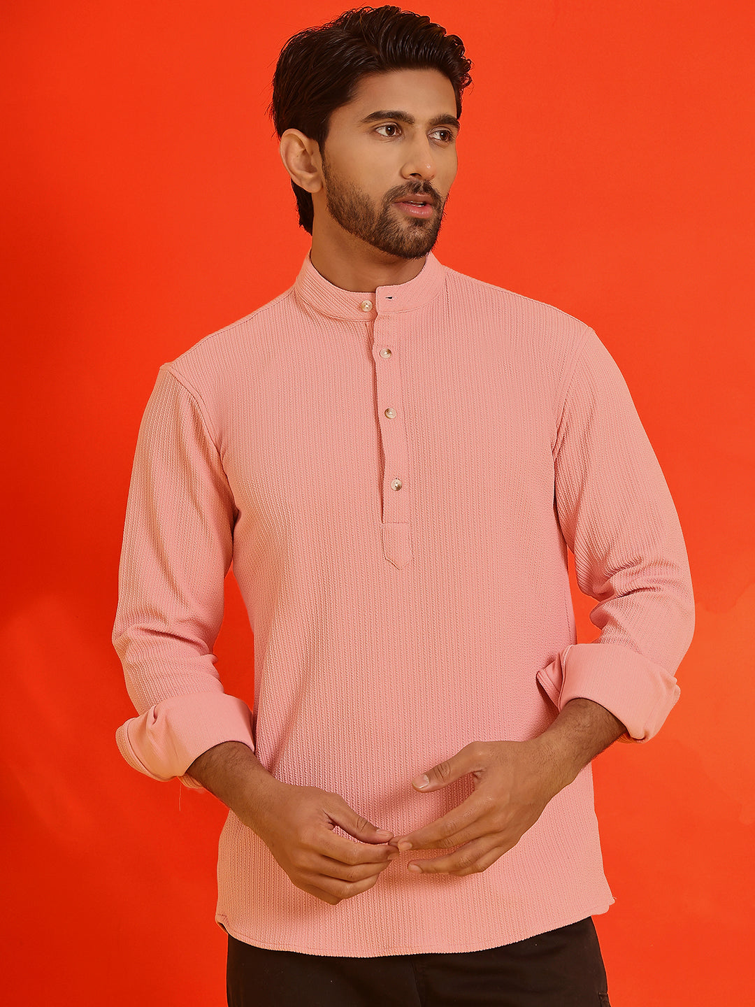 DesiQlo Men Solid Kurta Only - Orange - KO_5215Peach_S