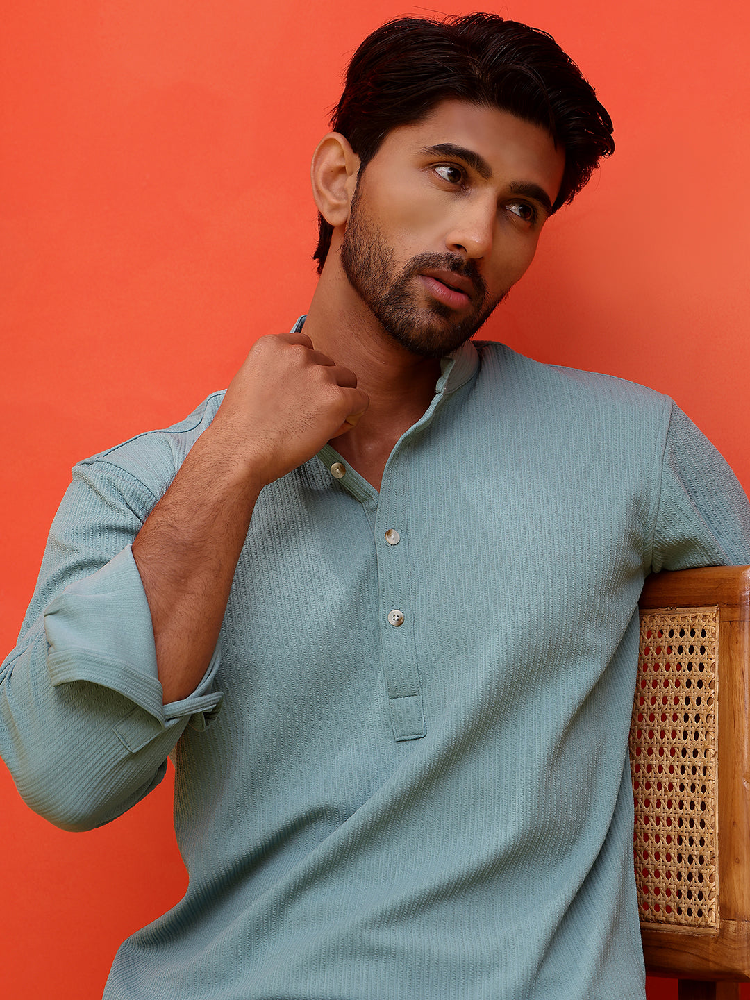 Solid Cotton Blend Short Kurta ( KO 5215 Sky ) [FF] [D-8-9]
