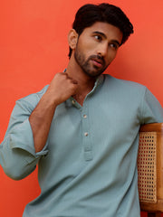 Solid Cotton Blend Short Kurta ( KO 5215 Sky ) [FF] [D-8-9]