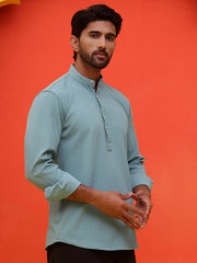 Solid Cotton Blend Short Kurta ( KO 5215 Sky ) [FF] [D-8-9]