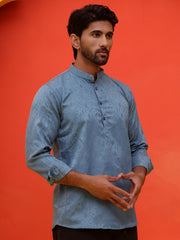 Woven Design Short Kurta for Men ( KO 5216 Blue ) [FF] [C-11-12]
