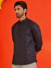 Woven Design Short Kurta for Men ( KO 5216 Navy ) [FF] [C-11-12]