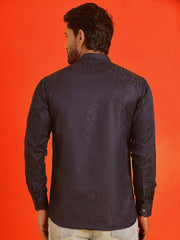 Woven Design Short Kurta for Men ( KO 5216 Navy ) [FF] [C-11-12]