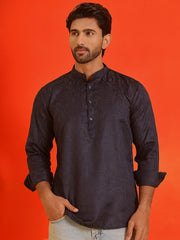 Woven Design Short Kurta for Men ( KO 5216 Navy ) [FF] [C-11-12]