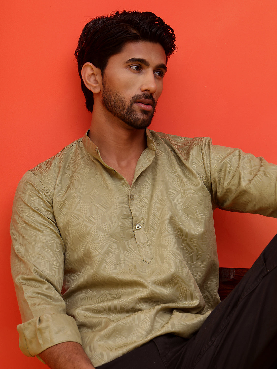 Woven Design Short Kurta for Men ( KO 5216 Pista ) [FF] [C-11-12]