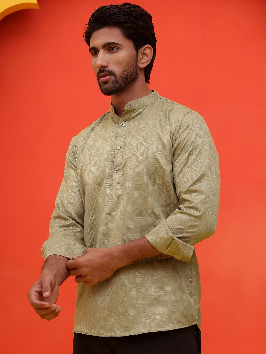 DesiQlo Men Geometric Kurta Only - Green - KO_5216Pista_S