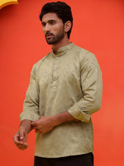 Woven Design Short Kurta for Men ( KO 5216 Pista ) [FF] [C-11-12]