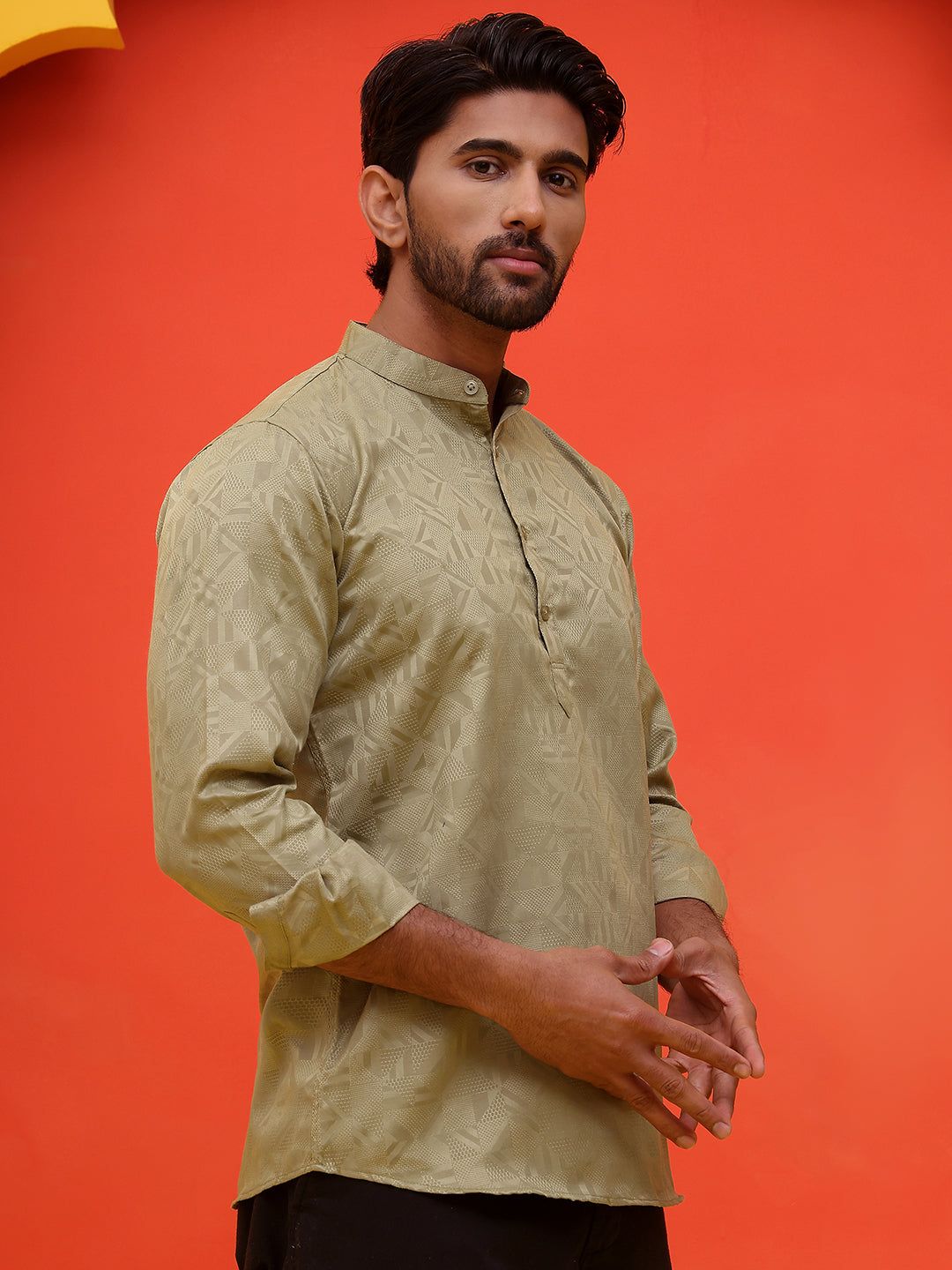 DesiQlo Men Geometric Kurta Only - Green - KO_5216Pista_S