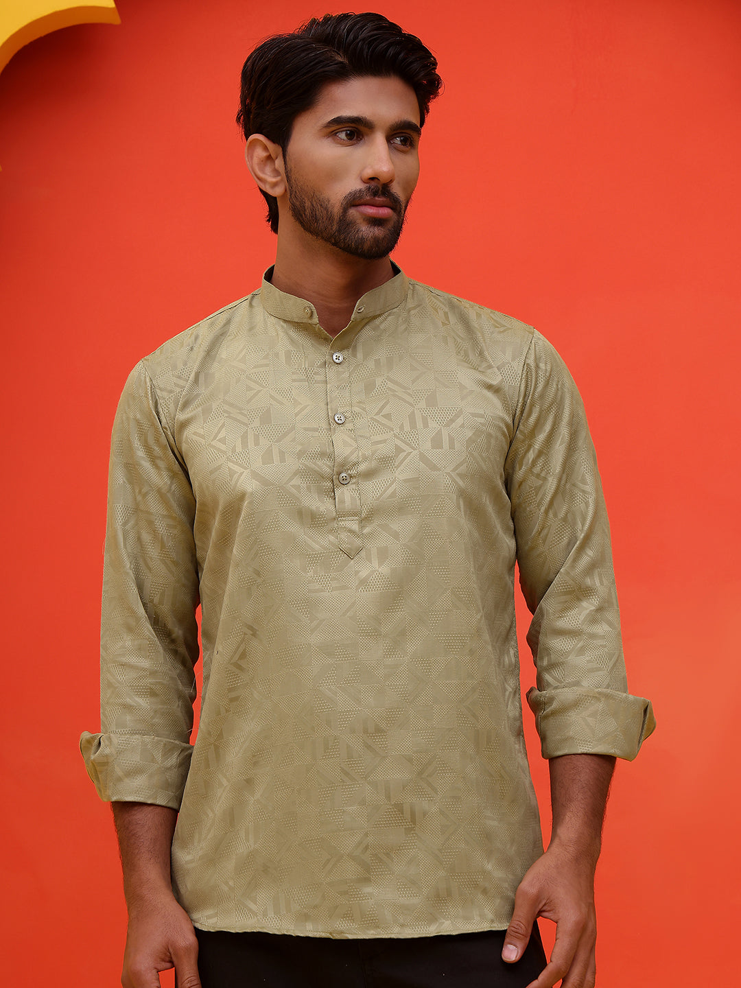 DesiQlo Men Geometric Kurta Only - Green - KO_5216Pista_S