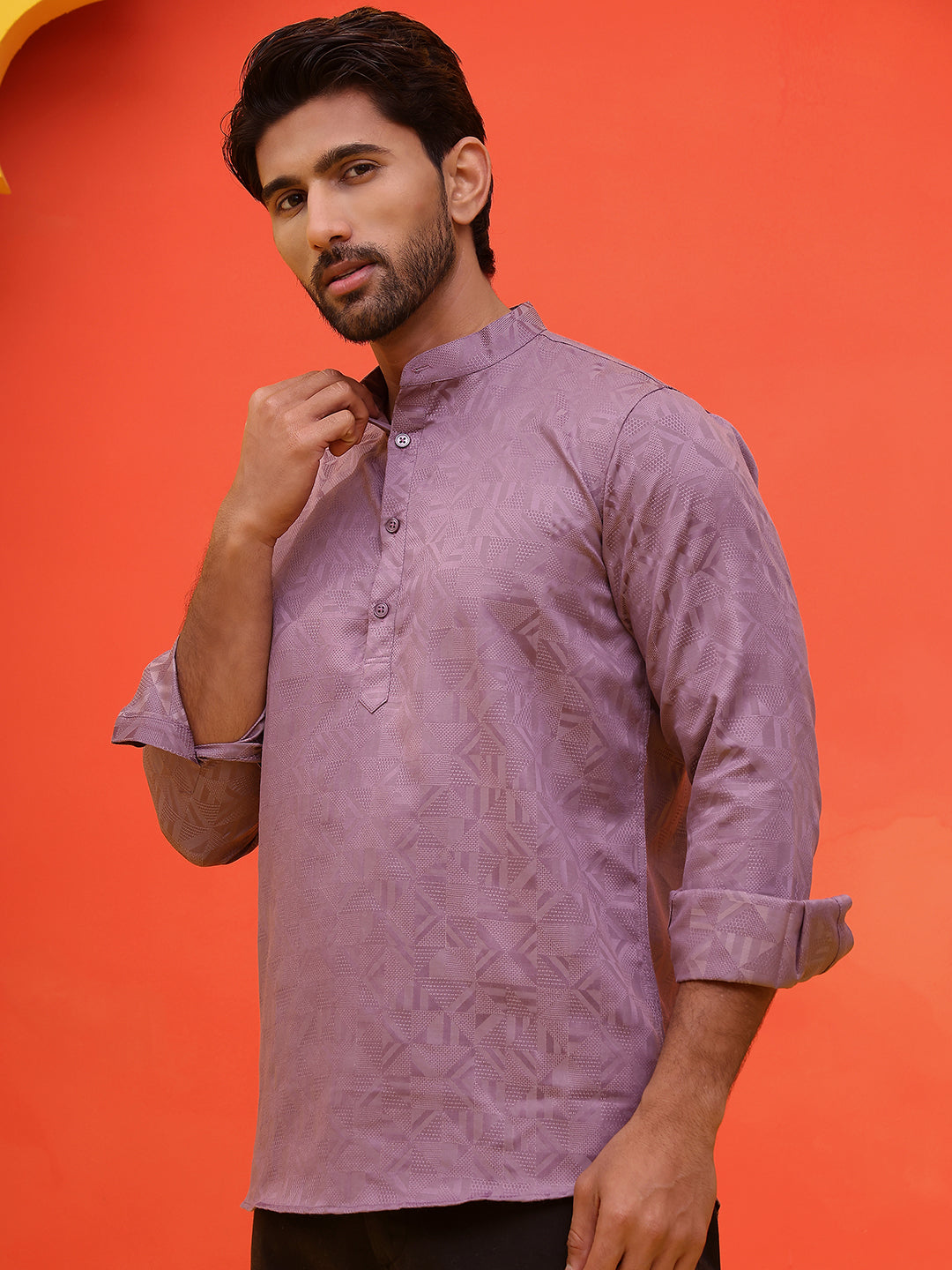 DesiQlo Men Geometric Kurta Only - Purple - KO_5216Purple_S