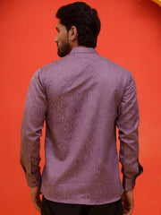 Woven Design Short Kurta for Men ( KO 5216 Purple ) [FF] [C-11-12]