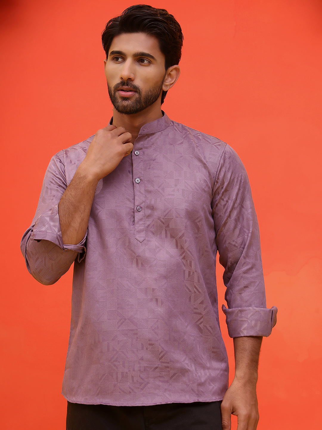 DesiQlo Men Geometric Kurta Only - Purple - KO_5216Purple_S