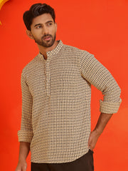 Checked Cotton short Kurtas ( KO 5217 Beige ) [FF] [ J1 ]