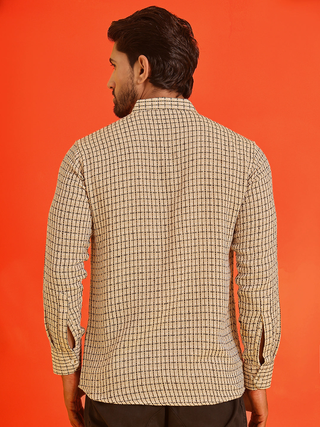 DesiQlo Men Checked Kurta Only - Beige