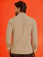 Checked Cotton short Kurtas ( KO 5217 Beige ) [FF] [ J1 ]