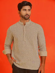 Checked Cotton short Kurtas ( KO 5217 Beige ) [FF] [ J1 ]