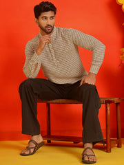 Checked Cotton short Kurtas ( KO 5217 Beige ) [FF] [ J1 ]