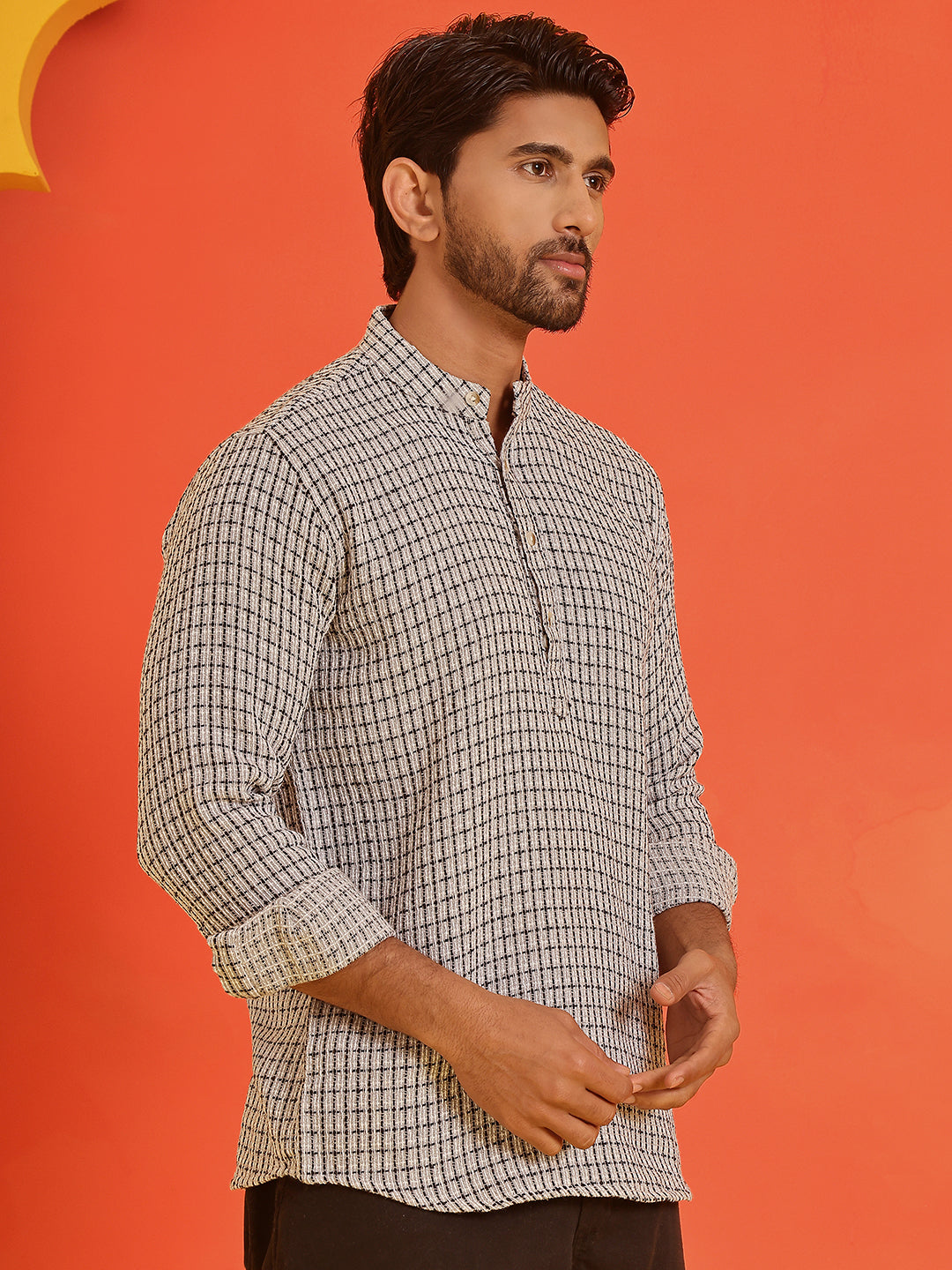 DesiQlo Men Checked Kurta Only - Grey - KO_5217Grey_S