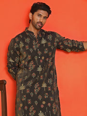 Printed Silk Blend Straight Kurtas ( KO 5218 Black ) [FF] [M-5-6]