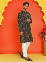 Printed Silk Blend Straight Kurtas ( KO 5218 Black ) [FF] [M-5-6]