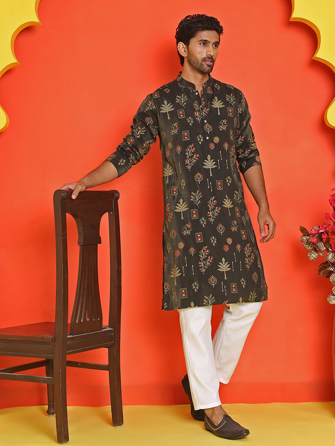 DesiQlo Men Printed Kurta Only - Black - KO_5218Black_S