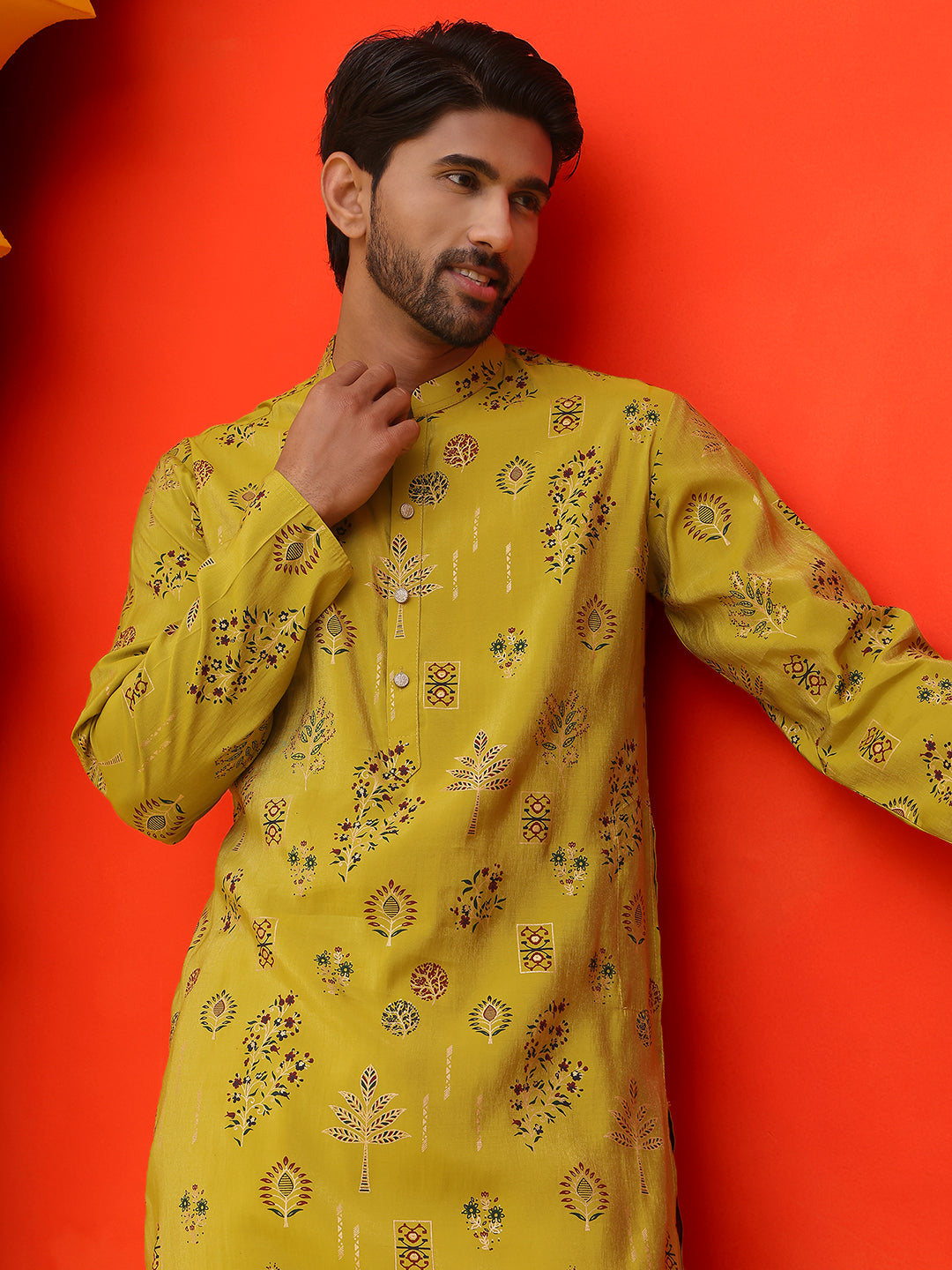 Printed Silk Blend Straight Kurtas ( KO 5218 Mustard ) [FF] [M-5-6]