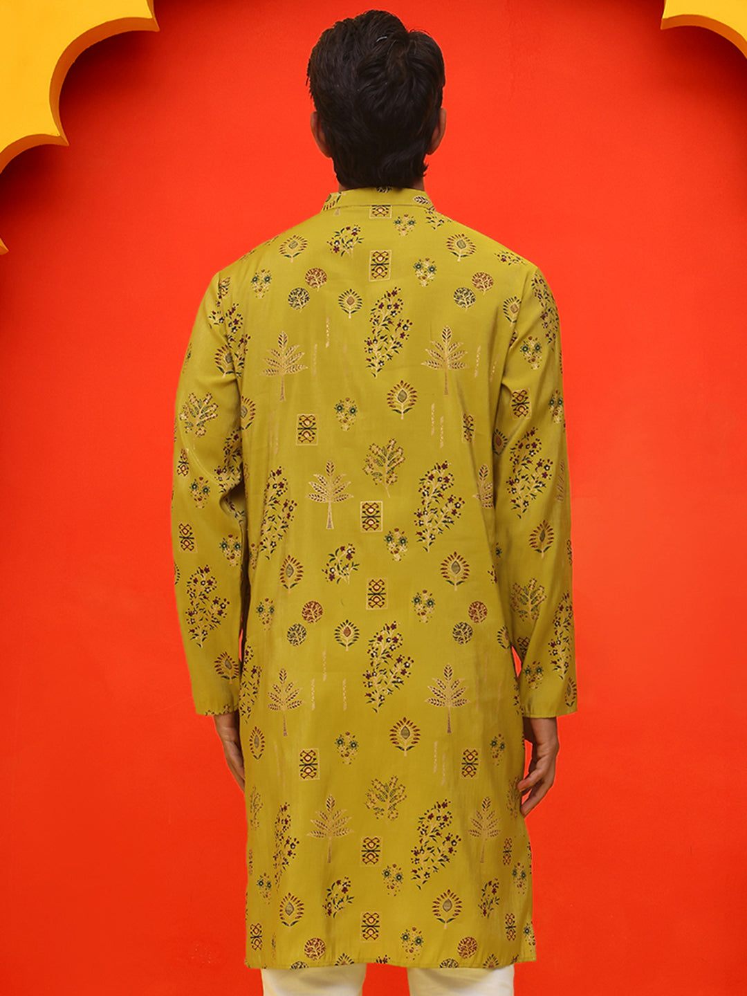 DesiQlo Men Floral Kurta Only - Yellow - KO_5218Mustard_S
