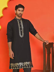 Embroidered Chikankari Kurtas For Men ( KO 5219 Black ) [FF] [ I1 ]