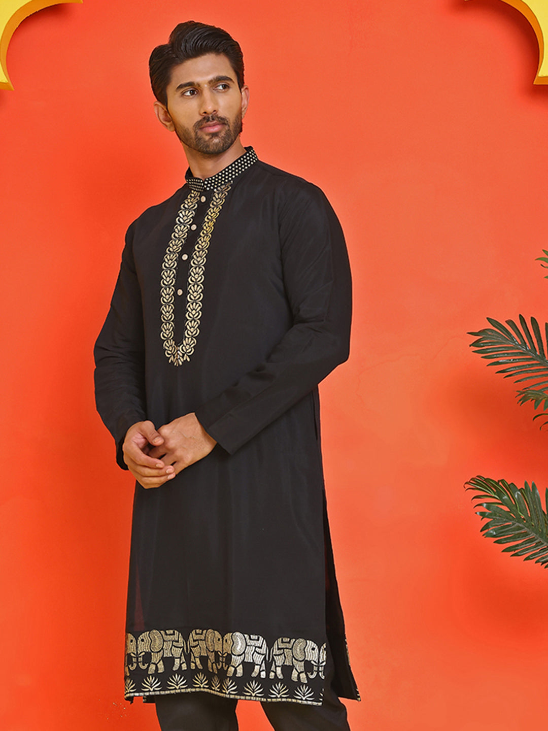 DesiQlo Men Embroidered Kurta Only - Black - KO_5219Black_S