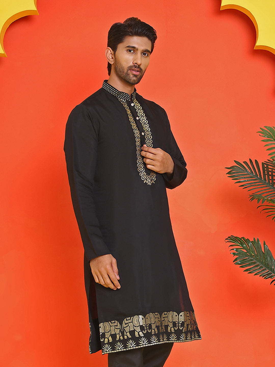 DesiQlo Men Embroidered Kurta Only - Black - KO_5219Black_S