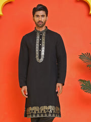 Embroidered Chikankari Kurtas For Men ( KO 5219 Black ) [FF] [ I1 ]