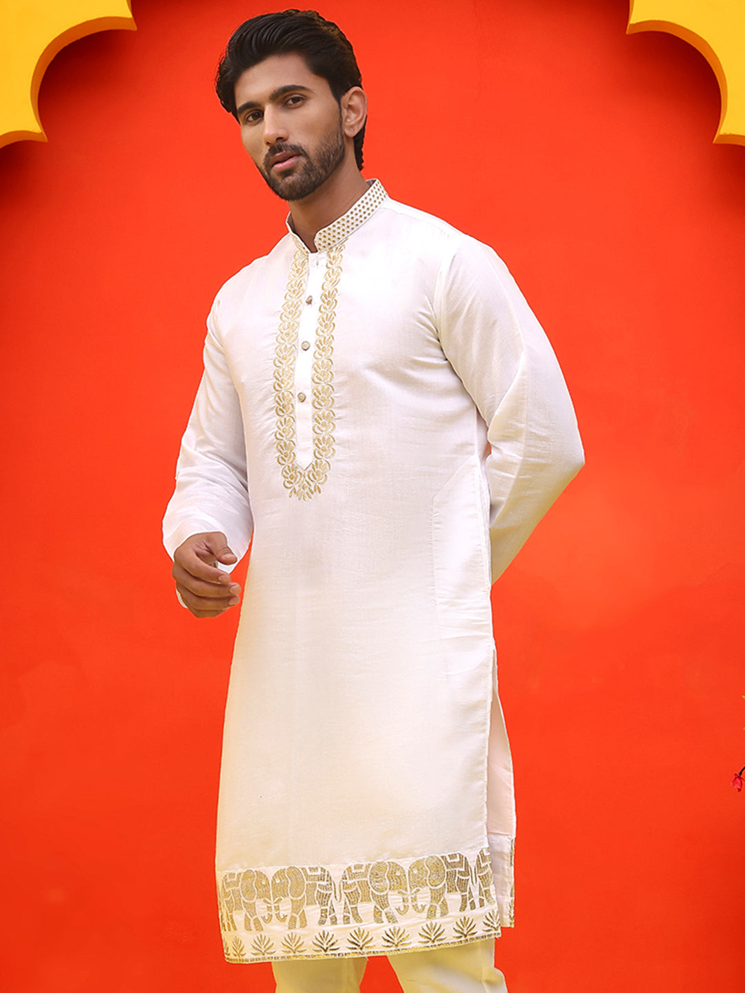 Embroidered Chikankari Kurtas For Men ( KO 5219 White ) [FF] [ I1 ]