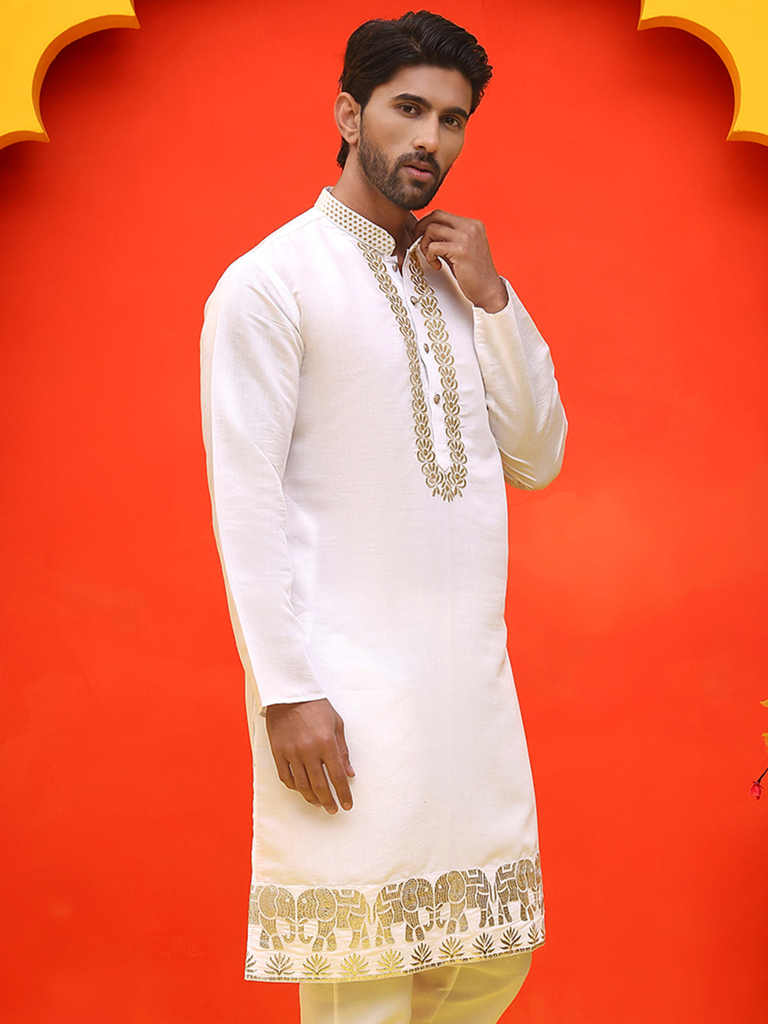 DesiQlo Men Animal Kurta Only - White - KO_5219White_S