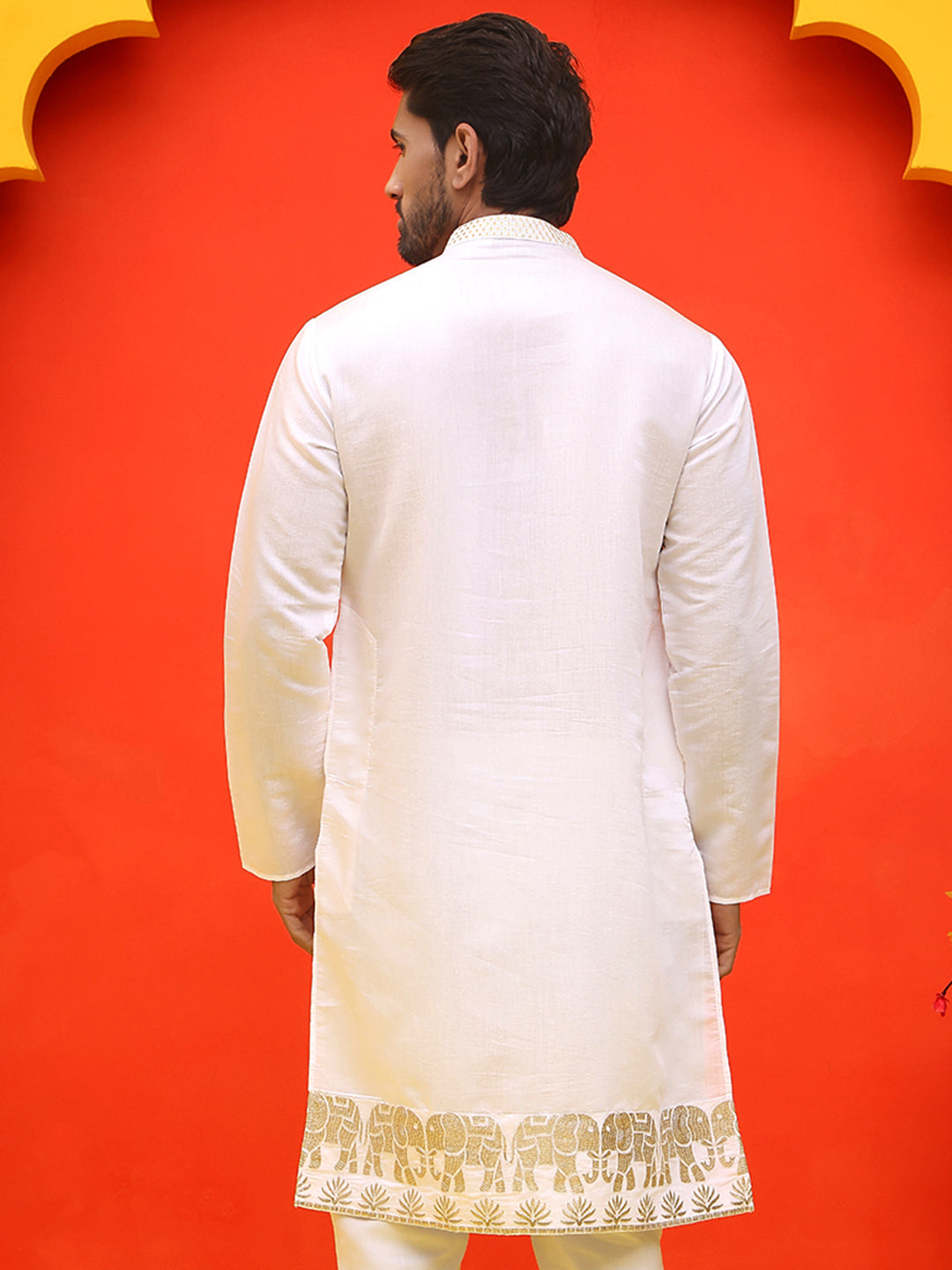DesiQlo Men Animal Kurta Only - White - KO_5219White_S