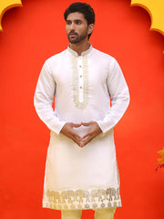 Embroidered Chikankari Kurtas For Men ( KO 5219 White ) [FF] [ I1 ]