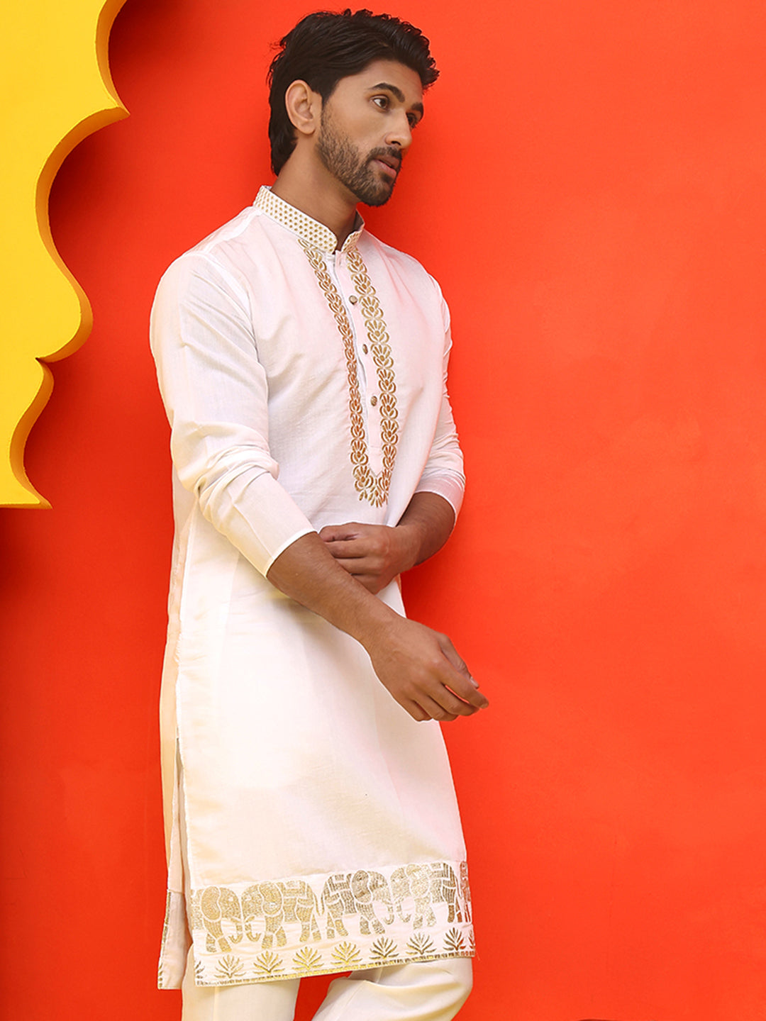 DesiQlo Men Animal Kurta Only - White - KO_5219White_S