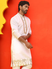 Embroidered Chikankari Kurtas For Men ( KO 5219 White ) [FF] [ I1 ]