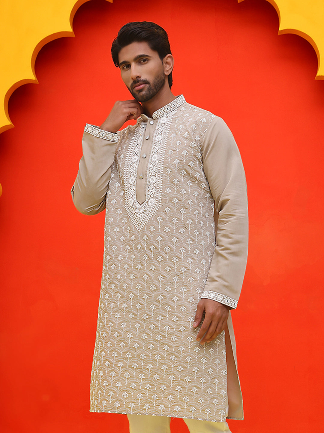DesiQlo Men Floral Kurta Only - Grey - KO_5220Grey_S