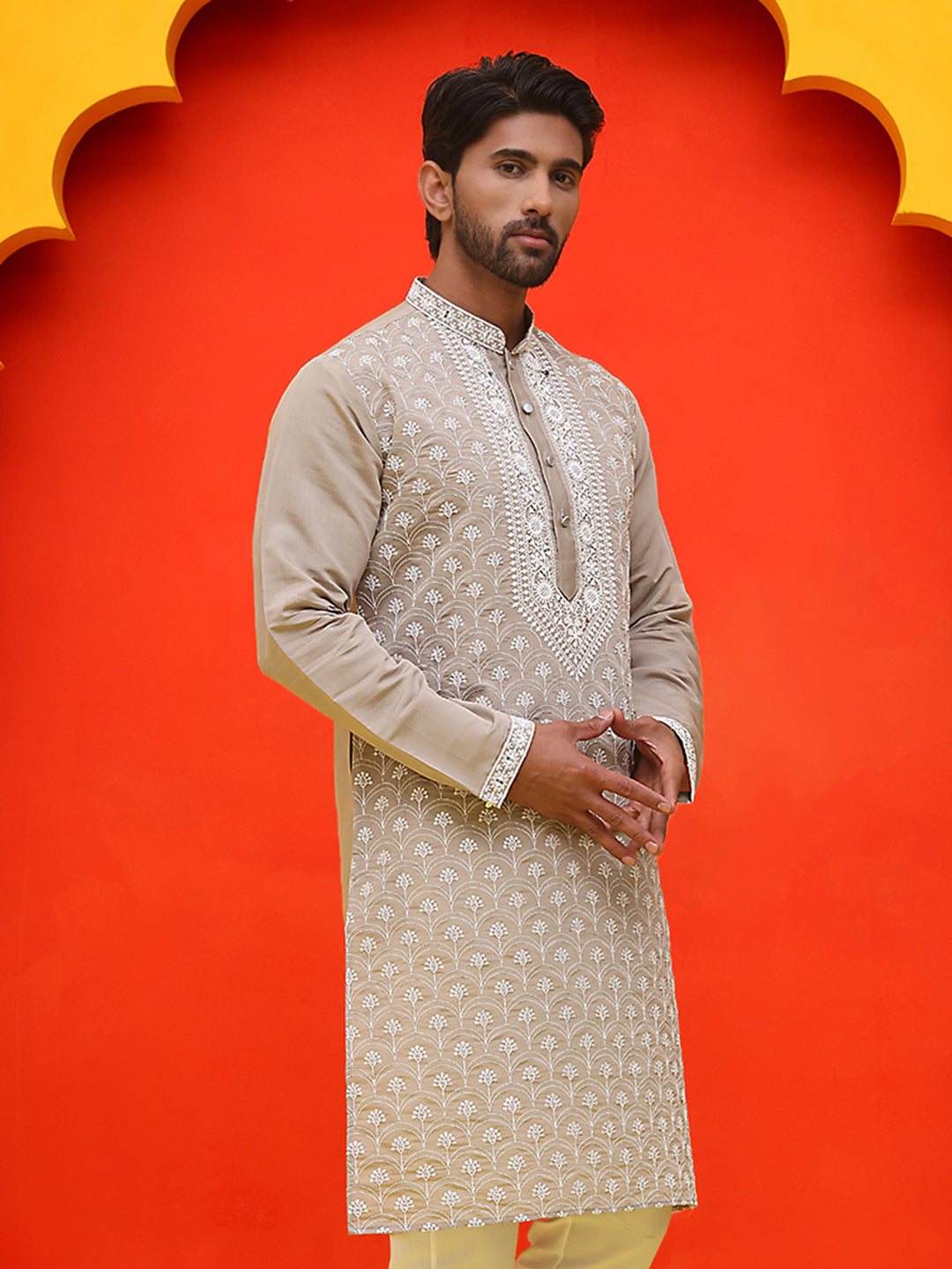 DesiQlo Men Floral Kurta Only - Grey - KO_5220Grey_S
